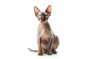 A sphycat is sitting on a white background photo