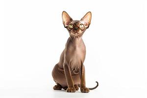 A sphycat is sitting on a white background photo