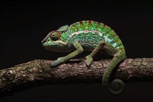 A chameleon is sitting on a branch photo