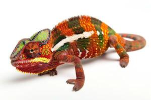 A colorful chameleon on a white background photo