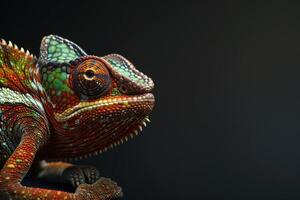 A chameleon lizard is sitting on a rock photo