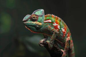 A colorful chameleon is sitting on a branch photo