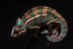 A chameleon is sitting on a branch photo