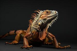 An iguana is sitting on a black background photo