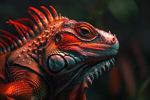 An iguana with red and orange markings photo