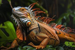 An iguana with a colorful head and body photo