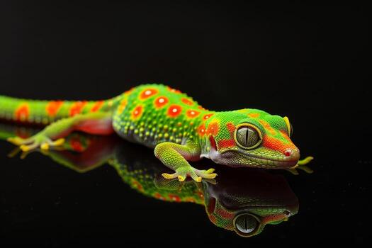 A geckole with bright colors on its back photo
