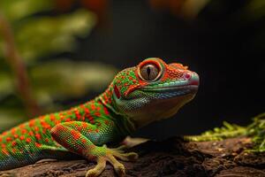 A lizard with a green and red head photo
