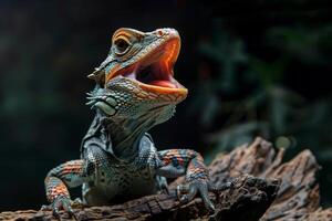 A lizard with its mouth open and its mouth open photo