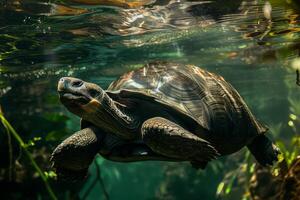 A turtle swimming in the water photo