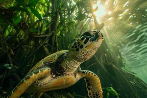 A turtle swimming in the water photo
