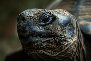 A close up of a tortoise's face photo