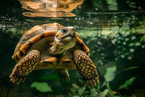A turtle swimming in the water photo