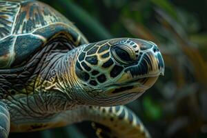 A close up of a green sea turtle photo