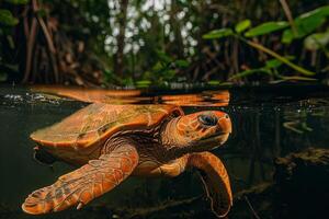 A turtle swimming in the water photo
