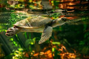 A turtle swimming in the water photo