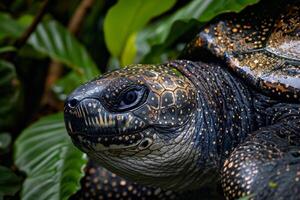 A turtle with a black and white face photo