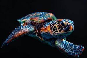 A turtle with colorful paint on its shell photo