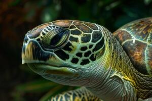 A close up of a turtle with a green background photo