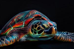 A turtle with colorful paint on its shell photo