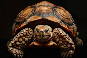 A close up of a tortoise with its head turned to the side photo