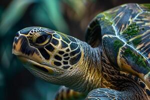 A close up of a green sea turtle photo