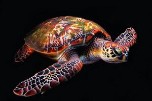 A turtle with colorful markings on its shell photo