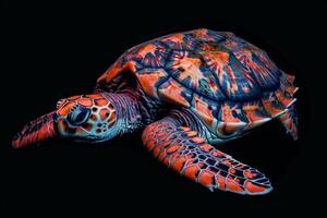 A turtle with orange and black markings on its shell photo
