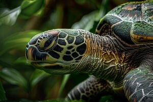 A turtle with a green and brown shell photo