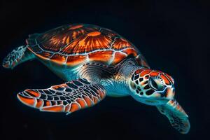 A green turtle swimming in the ocean photo