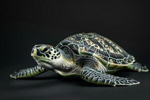 A green turtle on a black background photo