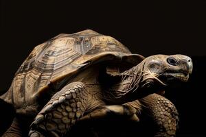 A large tortoise with a dark background photo