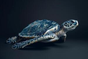 A sea turtle is shown on a black background photo