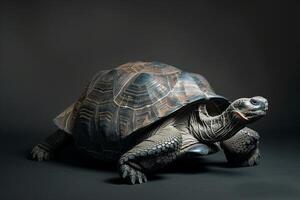 A turtle is shown on a dark background photo