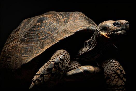 A large tortoise with a black background photo
