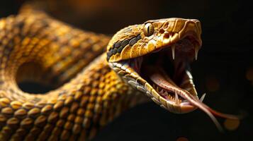 A close up of a snake with its mouth open photo
