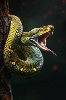 A snake with its mouth open and its mouth open photo
