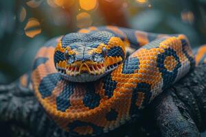 A close up of a snake with its mouth open photo