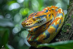 A snake with a colorful head photo