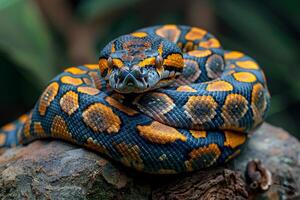 A snake with orange and black spots on its body photo