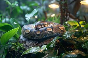 A snake is sitting on a rock in the jungle photo