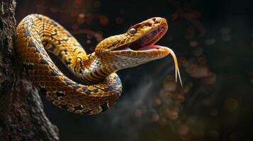 A snake with its mouth open and its tongue out photo
