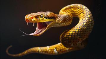 A yellow snake with its mouth open photo