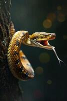 A snake with its mouth open and its tongue out photo