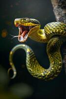 A snake with its mouth open and its mouth open photo