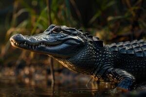 An alligator is standing in the water photo