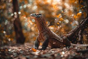 A monitor lizard in the woods photo