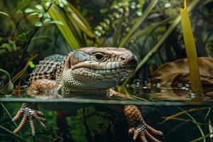 A lizard is swimming in the water photo