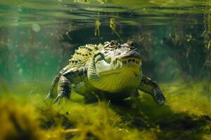 A large alligator swimming in the water photo