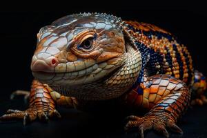 A lizard with colorful markings on its body photo